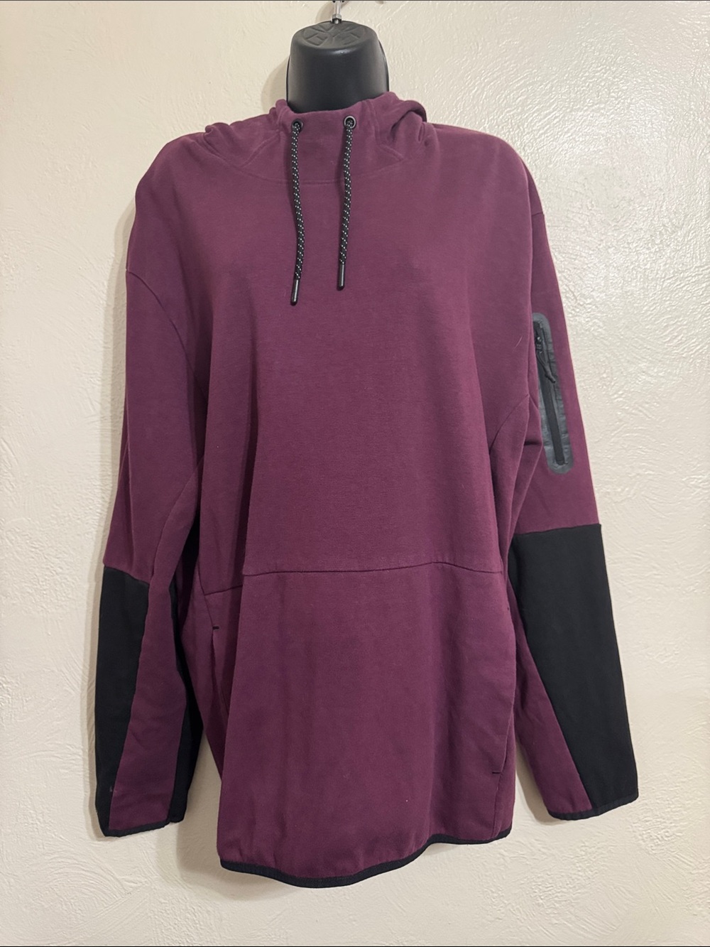 MTA Sport Burgundy Hooded Pullover with Black Sleeve Panels